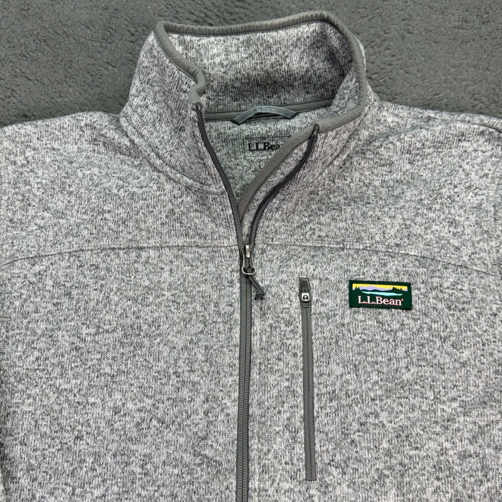 L.L.Bean Sweater Fleece Jacket Mens L Gray Full Zip Slightly Fitted 504938